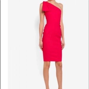 Vesper one shoulder bow tie hot pink dress